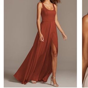 David’s bridal CREPE-BACK SATIN SCOOP TANK BRIDESMAID DRESS, CINNAMON, SIZE: 12